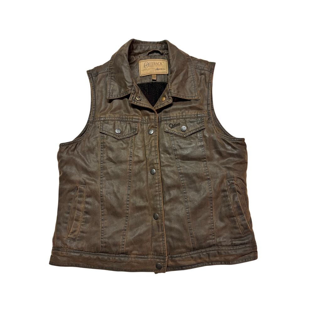 Outback Trading Canyonland Vest Womens M Brown Waxed Aztec Fleece Lined Western